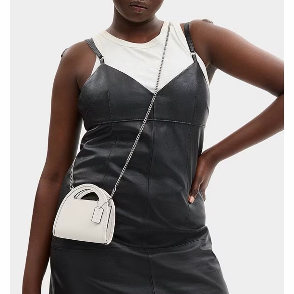 Coach Cream Mini Leather Top-Handle Crossbody with Chain - Picture 5 of 6